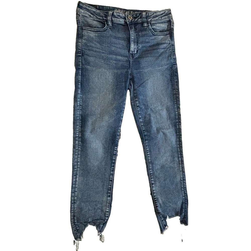 American Eagle 10R Blue Jeans Stretch Hi-Rise Jeggings Crop Raw Hem